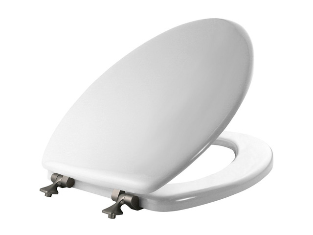1844BNA 000 Toilet Seat with Brushed Nickel Hinges will Never Come Loose, ELONGATE, White - Brushed Nickel