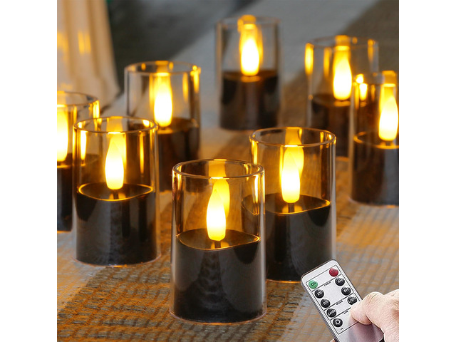 Flameless D: 1.7' H: 2.5' Small Tea Light LED Candles, Clear Acrylic Battery Operated Votive with Remote Control and Timer, Tealight Black...