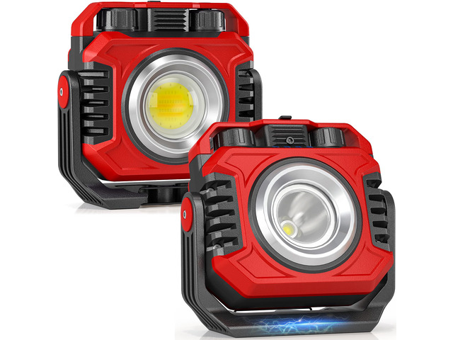 2-Pack 2400LM Magnetic Rechargeable Work Light, Up to 80 Hours Dual-Sided LED Work Light, Stepless Dimming 2700K-8000K, Magnetic Flashlight with...