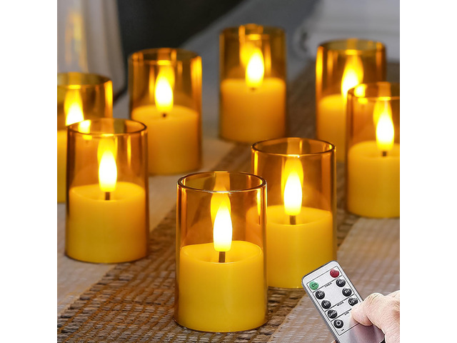 Flameless D: 1.7' H: 2.5' Small Tea Light LED Candles, Acrylic Battery Operated Votive with Remote Control and Timer, Tealight Amber Flickering...