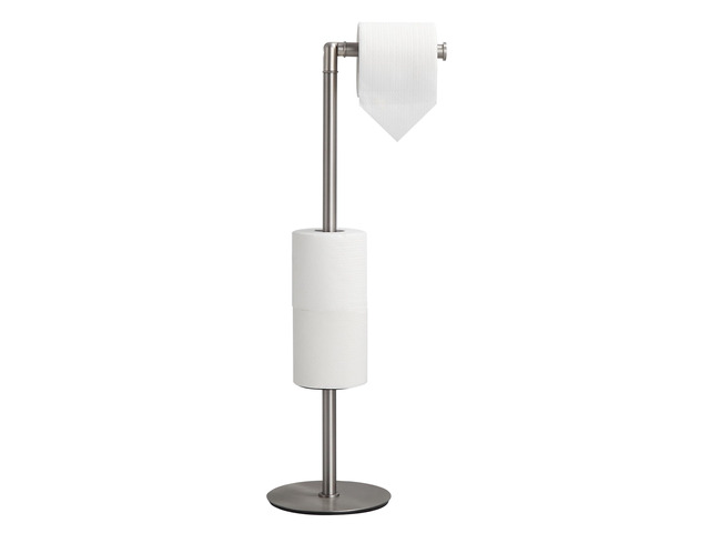Freestanding Toilet Paper Holder, Tissue Holder On Floor with Reserve Storage Paper Rolls, Roll Paper Holder Standing On Floor (Brushed Nickel)