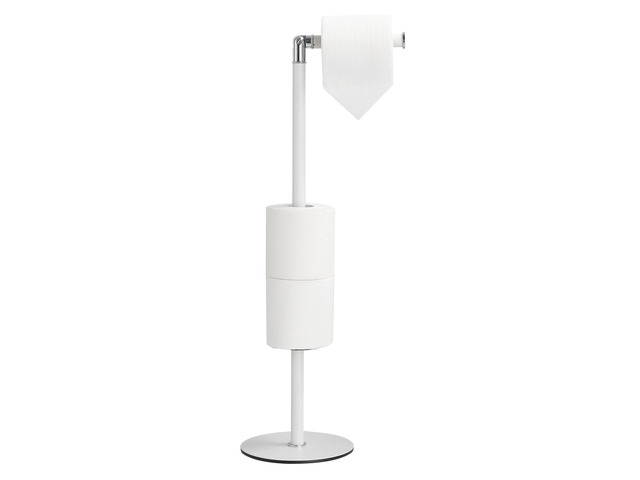 Freestanding Toilet Paper Holder, Tissue Holder On Floor with Reserve Storage Paper Rolls, Roll Paper Holder Standing On Floor (White)