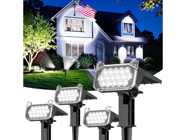 Solar Spot Lights Outdoor Waterproof IP65, Super Bright LEDs with Lens, 6500K 2 Lighting Modes, 2 in 1 Auto On/Off Solar Powered Spotlights for...