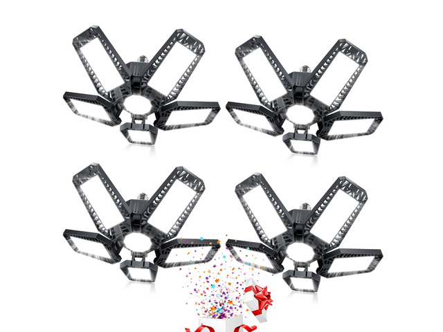 Garage Lights - 160W 16000LM 6500K Screw in LED Garage Lights 5+1 Deformable Panels for Basement, Workshop, Attic,E26/E27, Black(4)