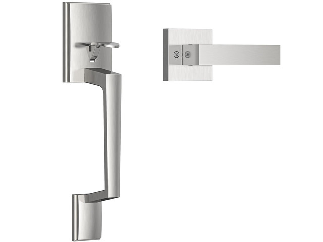 Satin Nickel Front Door Handle No Lock for Home Entry Door Zinc Alloy, Reversible Exterior Door Handle for Left & Right Handed Door, Lower Half...