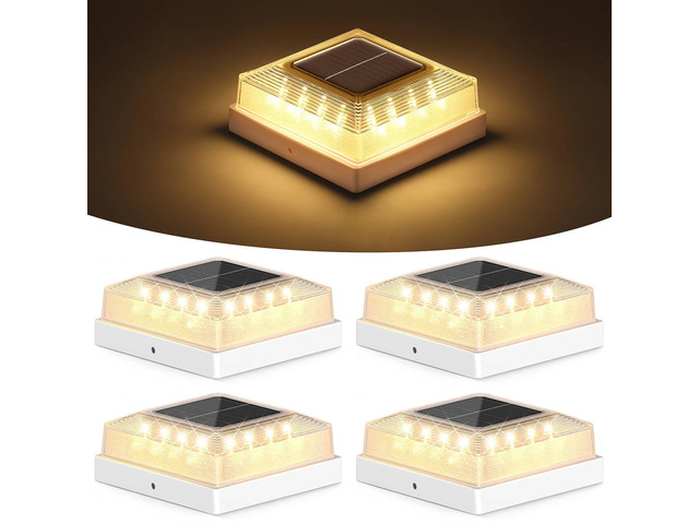3.5x3.5 4x4 Solar Post Cap Light Outdoor 4-Pack White 3 Lighting Modes, IP65 Waterproof, for Wooden/Vinyl Posts, Outdoor, for Garden, Patio, Fence,...