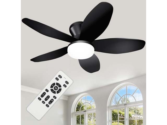 Small Ceiling Fan with Light - 35 Inch Flush Mount Ceiling Fan with Lights and Remote, Low Profile Ceiling Fans with 5 Reversible Blades, 6 Wind...