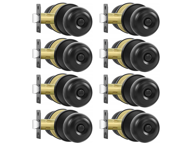 Privacy Door Knobs, 8 Pack Matte Black Door Knobs with Lock, Bed and Bath Door Knob Interior Keyless Locksets, Round Door Handles Reversible for...
