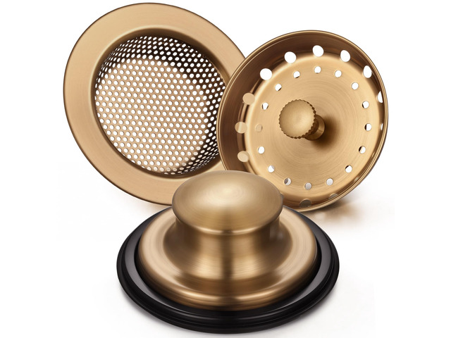 3 Pcs Sink Plug Stopper Disposal Drain Strainer,Champagne Bronze Stainless Steel, Universal Fit for Kitchen Drains, Anti-clogging Mesh Basket,...