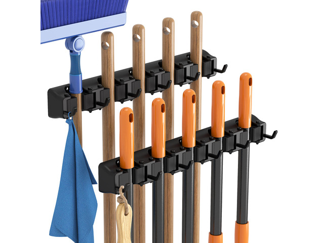 Mop and Broom Holder Organizer Wall Hanging Mount, Black, 2 Pack Anti-Slip Broom Storage for Cleaning Organizer, Easy Install Tool Hanging Rack...