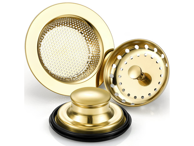 3 Pcs Sink Plug Stopper Disposal Drain Strainer,Light Gold Stainless Steel, Universal Fit for Kitchen Drains, Anti-clogging Mesh Basket, Strainer...