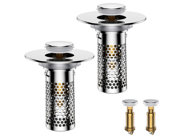 Bathroom Sink Drain Strainer,Universal Pop-Up Sink Stopper Hair Catcher, Anti-Clog Stainless Steel Drain Filter Basket, Removable Sink Drain for...