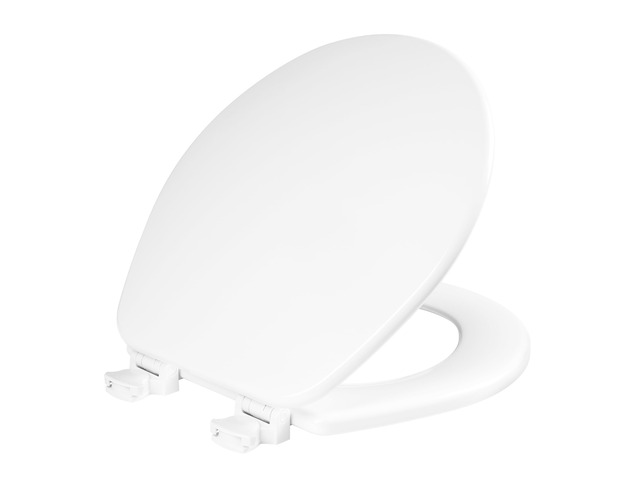 CHURCH Toilet Seat, Easy Clean Hinges Release for Deep Cleans, Durable Enameled Wood Seat, Round, White