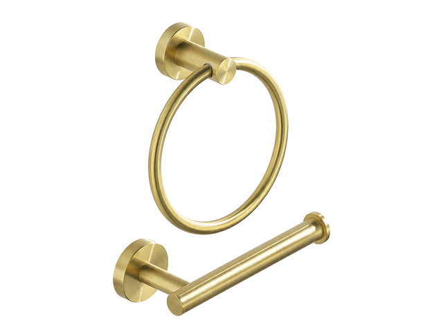 Toilet Paper Holder Towel Ring Brushed Gold Bathroom Hardware Hand Towel Holder Bathroom Accessories Set Wall Mount Stainless Steel 2 Pieces
