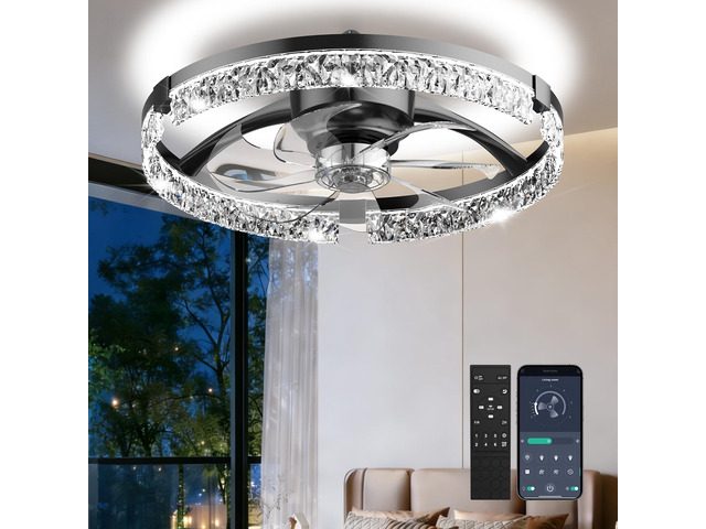20' Low Profile Ceiling Fan with Light and Remote, Dimmable LED Flush Mount Ceiling Fan, 6 Speeds, White Modern Design for Bedroom/Living Room...
