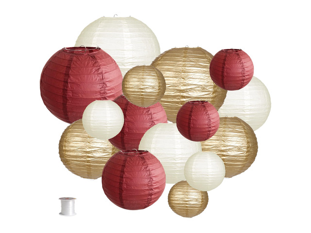 Round Hanging Paper Lanterns Burgundy and Gold Party Decorations15pcs Paper Lanterns Party Decorations for Graduation, Bachelorette, Wedding,...