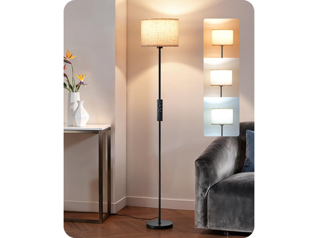 2 Lampshades Modern Floor Lamps for Living Room Black 63.7', Foot Switch & Remote Control, Stepless Dimmable, 9W LED Bulb Included, Minimalist...