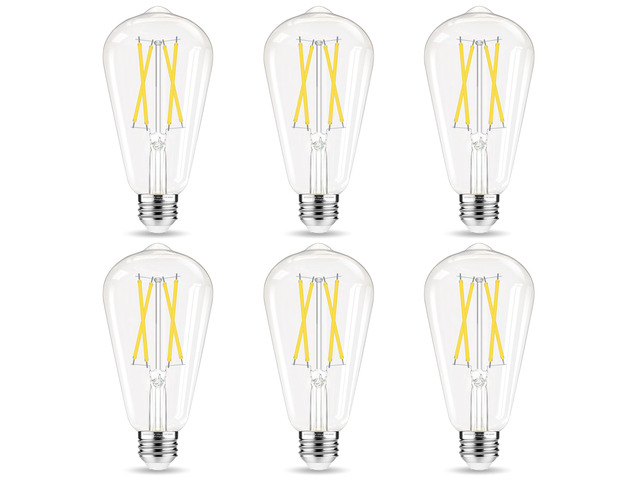 Dimmable LED Edison Bulb, E26 Bulb 60 watt Equivalent Cool White 4000K ST58 Vintage Light Bulbs, 90+ CRI, 6W 600LM, E26 Base, Clear Glass, 6 Pack