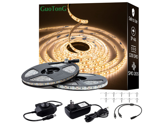 Warm LED Strip Lights, Waterproof Cuttable 1200 SMD 2835 LED Tape, 12V 65.6ft/20m Flexible Ribbon, Kitchen Cabinet Lighting (Warm White)