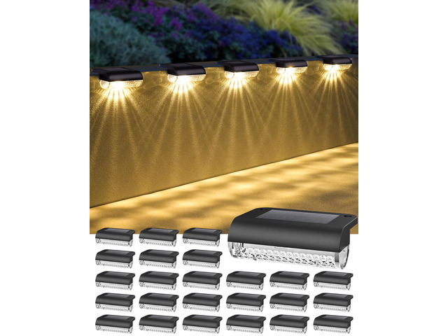 24 Pack Solar Step Lights Outdoor Stairs, Solar Deck Lights 3000K Warm White, Auto Dusk-to-Dawn, Weatherproof, Low Profile, Solar Lights Outdoor...