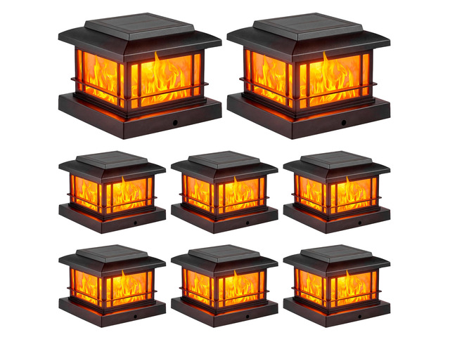 Flickering Flame Solar Post Cap Lights Outdoor, Black Post Lights with 3 Color Temperature, Fits 3.5' 4' 4.5' 5' Wood/Vinyl Posts, IP64 Waterproof...