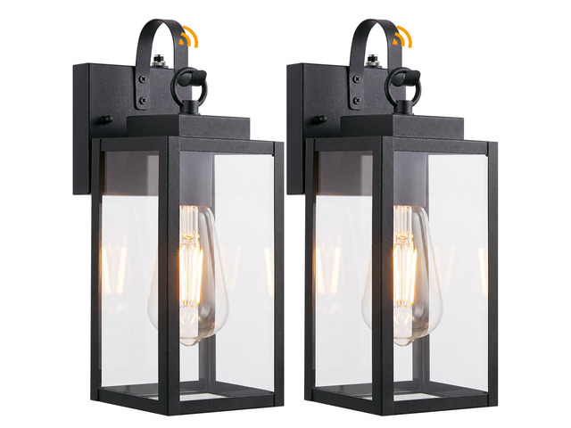 2 Pack 13' Dusk to Dawn Porch Light, Outdoor Wall Light with Clear Glass Larger Frame. Auto On at Dusk, Off at Dawn. Rust-Resistant All-Metal....