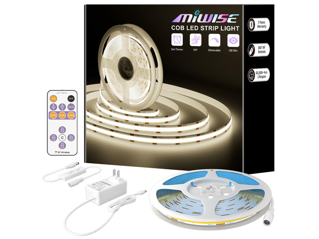 COB LED Strip,4000K Natural White 32.8ft/10m,Dimmable Super Bright 24V LED Strip Light,CRI 90+ Flexible Tape Light with RF Remote Timer...