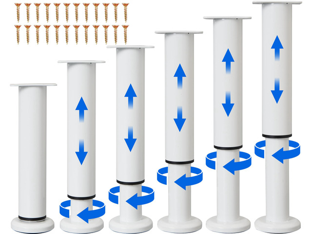 Adjustable Metal Cabinet Support Legs 7-12 In,White Furniture Feet Set of 6 Adjustable Outdoor Furniture Replacement Legs for...