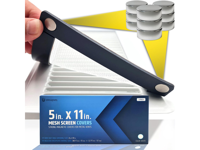 Powerful Magnetic Vent Screen Mesh Covers (3-Pack - New & Improved) - Will Never Move/Fall - for Floor, Wall & Ceiling Registers of Width 5' to 6',...