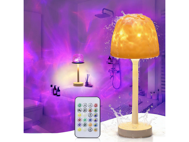 Waterproof Shower Lamp, Ocean Wave Projector Rechargeable Bathroom Night Light for Home Spa 2-in-1 Cordless Table Lamp, 16 Colors Remote Touch...