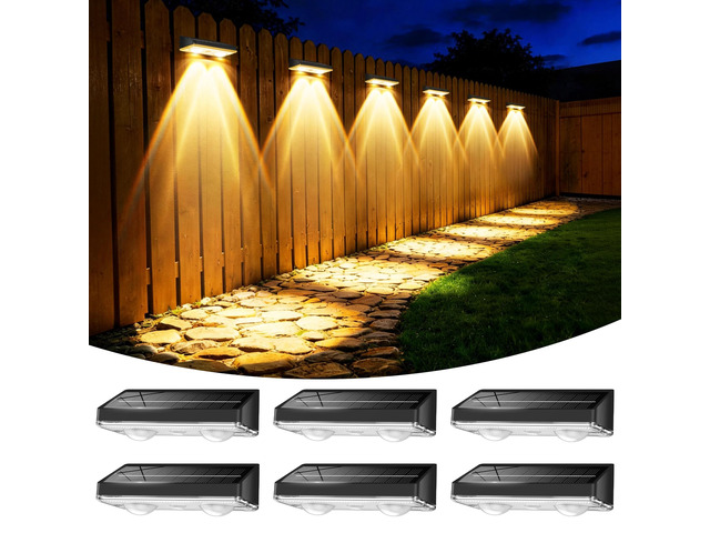 Solar Fence Lights Outdoor, 6 Pack Fence Lights Solar Powered 60LM Solar Fence Lights, 9 RGB Color Modes, IP65 Waterproof, 12H Dusk to Dawn Glow...