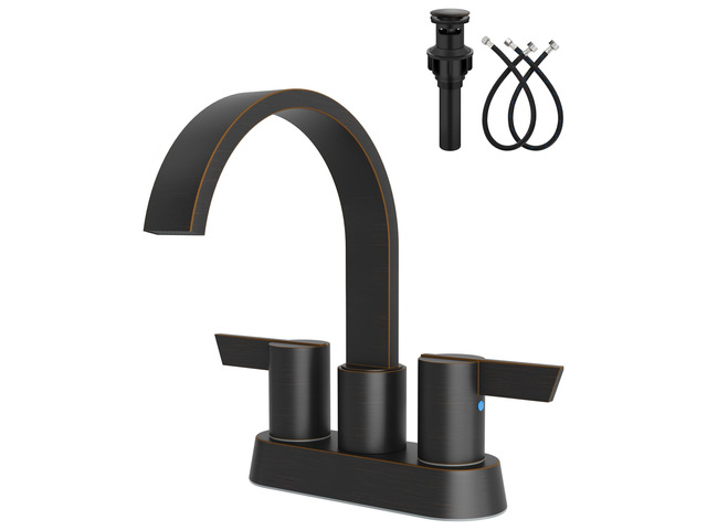 Bronze Bathroom Faucet,4 Inch Centerset 2-Handle Waterfall Includes Pop-Up Drain,24-Inch Supply Lines,Mounting Hardware,SUS304 Stainless Steel...