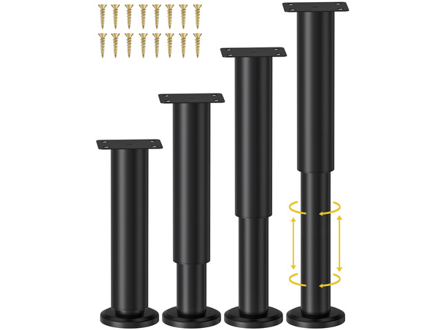 4 Pcs Adjustable Height Bed Support Legs for Bed Frame/Bed Center Slat, Metal Adjustable Furniture Legs 7.08-12.2 inch for...