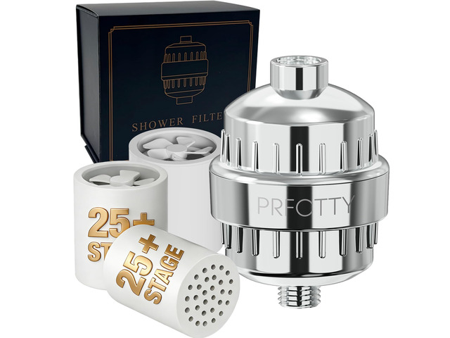 25-Stage Hard Water Shower Filter with Enhanced KDF55,High Output Filtered Shower Head with 3 Replacement Cartridges,Removes Chlorine,Fluoride &...