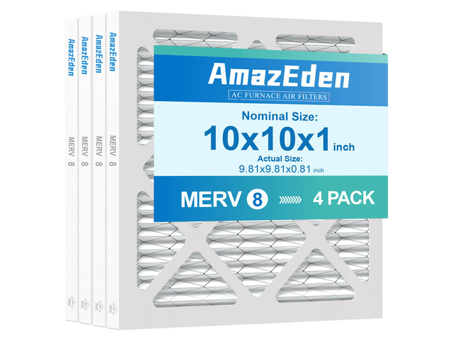 10x10x1 Air Filter 4 Pack MERV 8 Dust Defense Pleated Filters AC Furnace HVAC Replacement for Home Office MPR 600 FPR 5 (Exact Dimensions:...