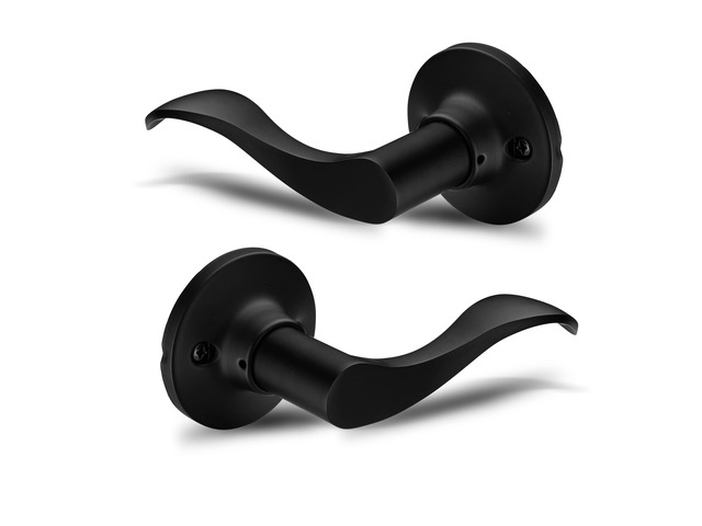 Dummy Lever Door Handle [Pack of Two] for Closets with a Iron Black Finish, Single Side, Non-Turning Pull Only Classic Series