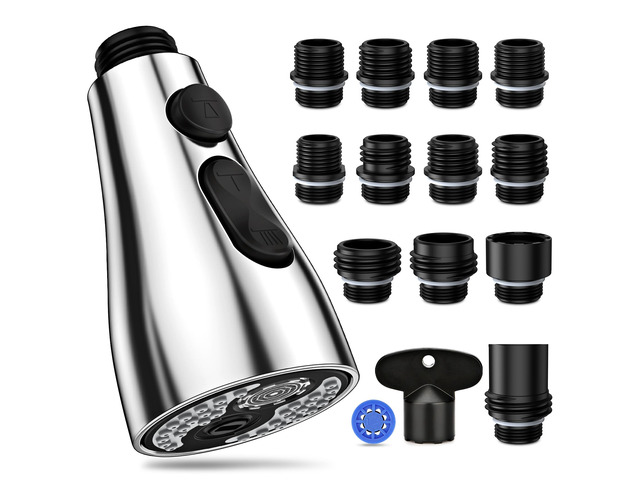 Kitchen Faucet Head Replacement 3 Modes with 12 Adapters, Pull Down Spray Head for Kitchen Faucet, Kitchen Sink Faucet Head G 1/2, Sprayer Head...