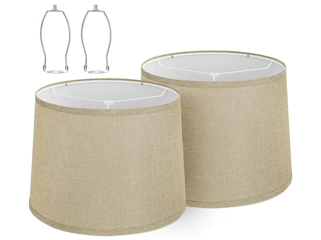 Drum Lamp Shades Set of 2,Brown Linen Fabric,11.6' x 12.6' x 9.8' Easy to install with included spider fitter hardware, ideal for table and floor...