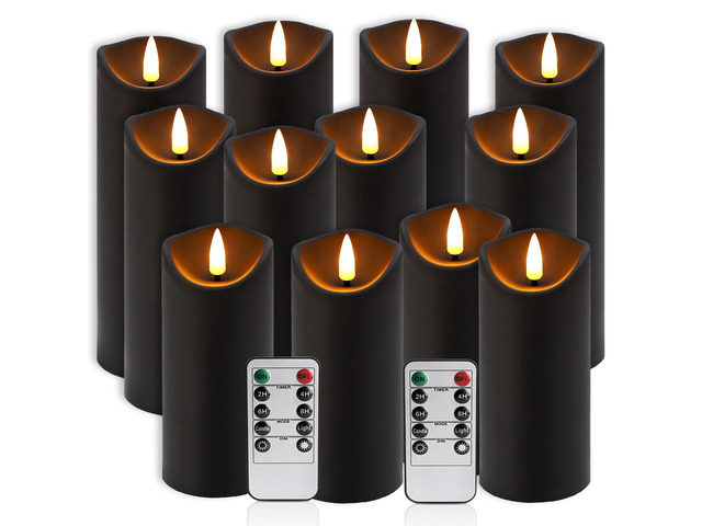 12 Pack Halloween Decoration Flickering Flameless Candles, Battery Operated LED Pillar Candles with Remote Control and Timer. for Home Decor (D2.2...