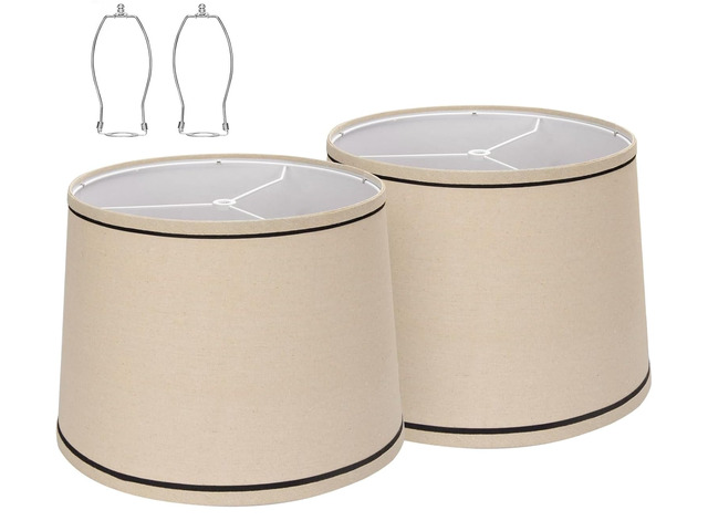 Drum Lamp Shades Set of 2 Beige Burlap,Fitter for Table &Floor Lamp Medium 11.6x12.6x9.8dual-layer fabric softens light, sturdy metal frame,Spider...