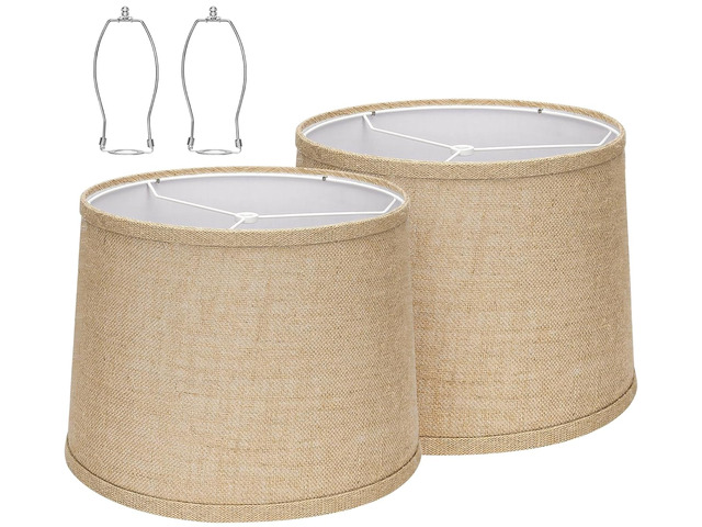 Drum Lamp shades Set of 2 Brown linen Table Lamp Bedroom floor lamp Medium size11.6'×12.6'×9.8'drum design,Spider Fitter,even luminescence,ideal...