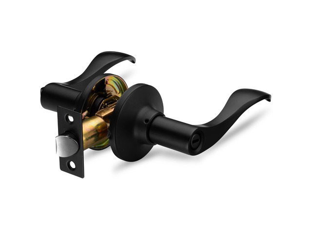 Privacy Lever Door Handle [Thumb Turn Lock on The Inside] for Bedroom or Bathroom with a Iron Black Finish, Reversible for Right & Left Side,...