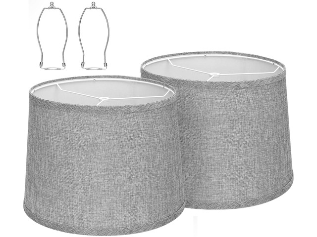 Gray Linen Drum Lamp Shades Set of 2,Fitter for Table &Floor Lamps Medium 11.6x12.6x9.8dual-layer fabric softens light, sturdy metal frame,Spider...