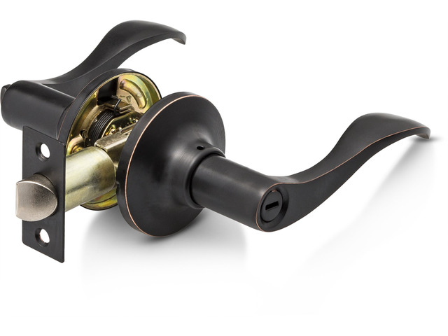 Privacy Lever Door Handle [Thumb Turn Lock on The Inside] for Bedroom or Bathroom with a Oil Rubbed Bronze Finish, Reversible for Right & Left...