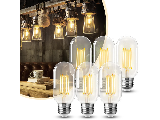 6 Pack LED Edison Bulbs,4W Edison Light Bulbs,LED Filament Bulbs 40W Equivalent,E26 Base,T45 LED Bulb with Clear Glass,Warm White 2700K,Non...