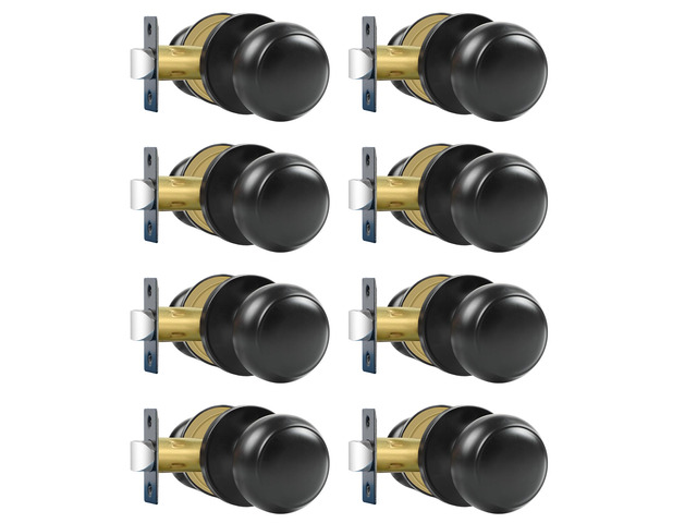 Passage Door Knobs, 8 Pack Matte Black Door Knobs, for Hallway & Closet Non-Locking Interior Round Door Handles Keyless Reversible for Left Right...
