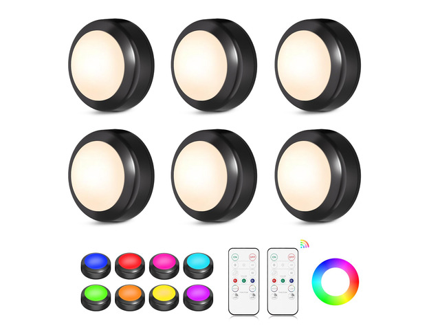 LED Puck Lights with Remote Control, 16 Color Changing Under Cabinet Lighting with Dimmer & Timer, AAA Battery Operated,Under for Closet Bedroom...