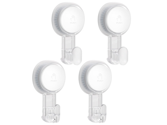 4 Pack Powerful Suction Cup Hooks for Shower, Towels & Loofahs, Clear Removable Shower Hooks for Inside Shower, 360° Rotatable, No-Drill...