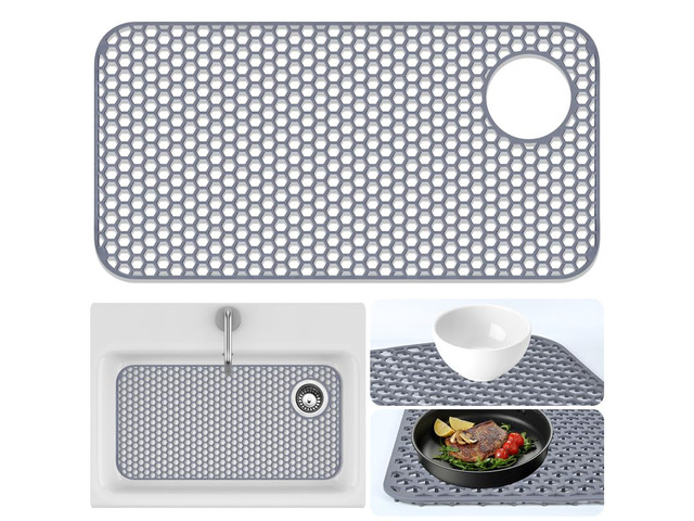 Sink Protector for Kitchen Sink Mat - 28.35'x14.37' Kitchen Sink Pad for Bottom of Sink Protec of Stainless Steel Sink Tableware Farmhouse Rubber...
