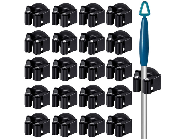 20 Pcs Magnetic Broom Holder Wall Mounted Anti Slip Rack,Black Movable Magnetic Organizer for Mops Brooms, Dual Roller Grip, Wall Storage for...